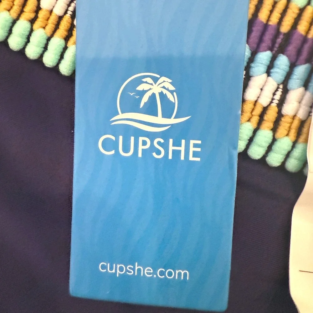 NWT CUPSHE Navy Blue High Waist Bikini 2-Piece Set‎ Swimsuit Womens L - Picture 4 of 9